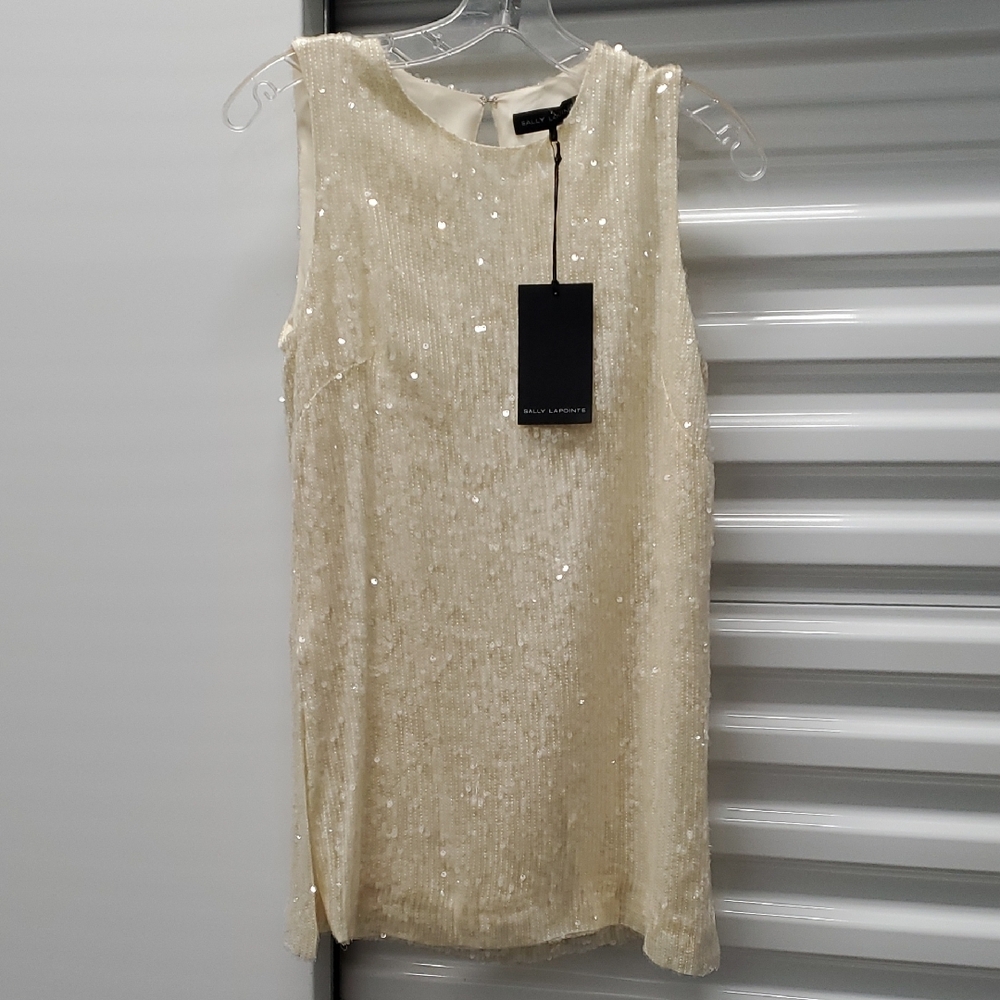 Sally LaPointe Cream Sequin Top